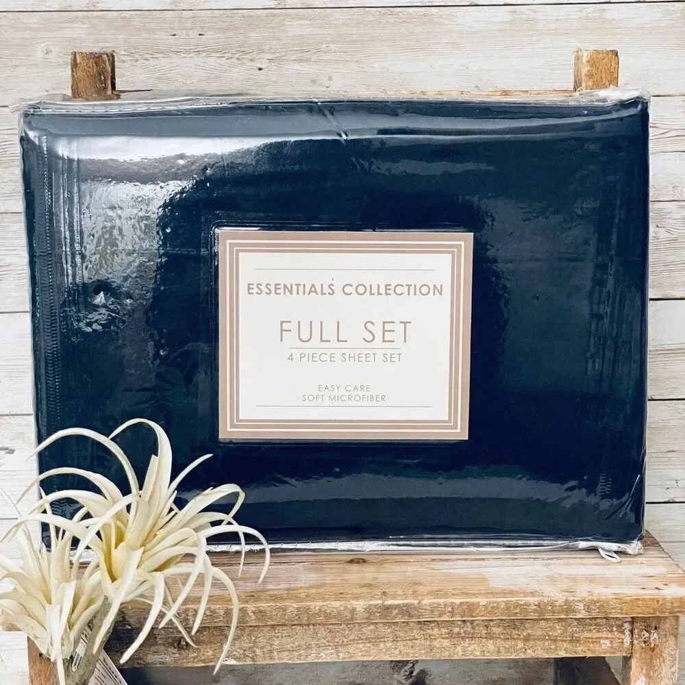 NWT Vintage Essentials Collection Full Navy Blue  4 Pc Soft microfiber Sheet Set